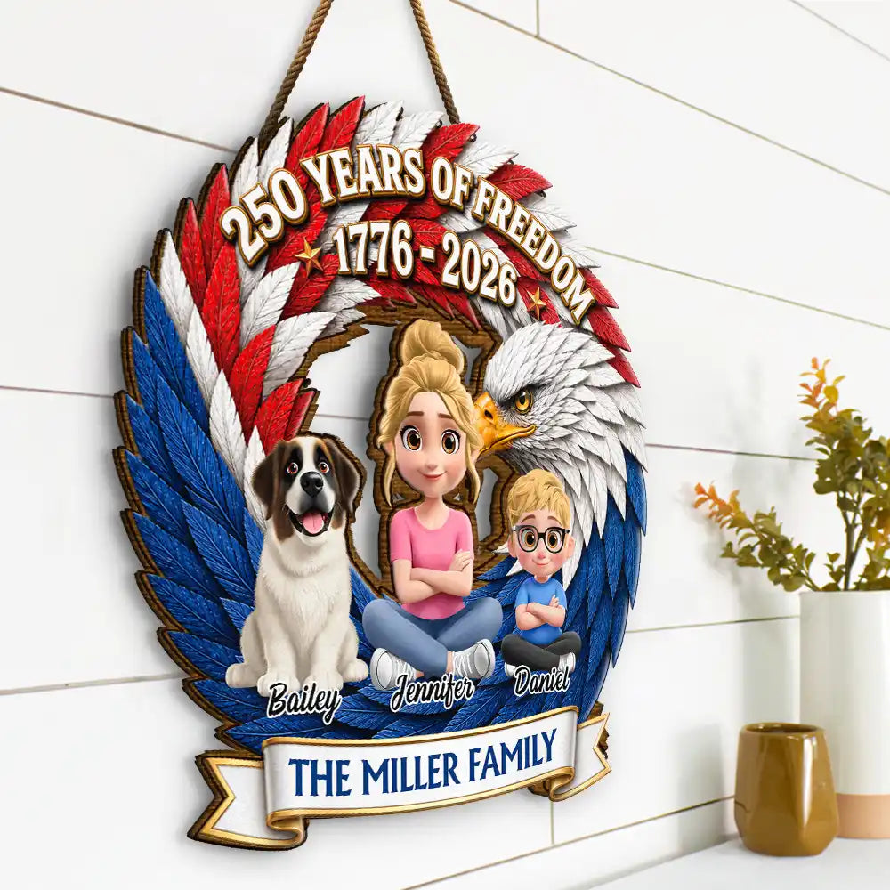 3D Effect Family 250 Years Of Freedom - Personalized Custom Shaped Wood Sign