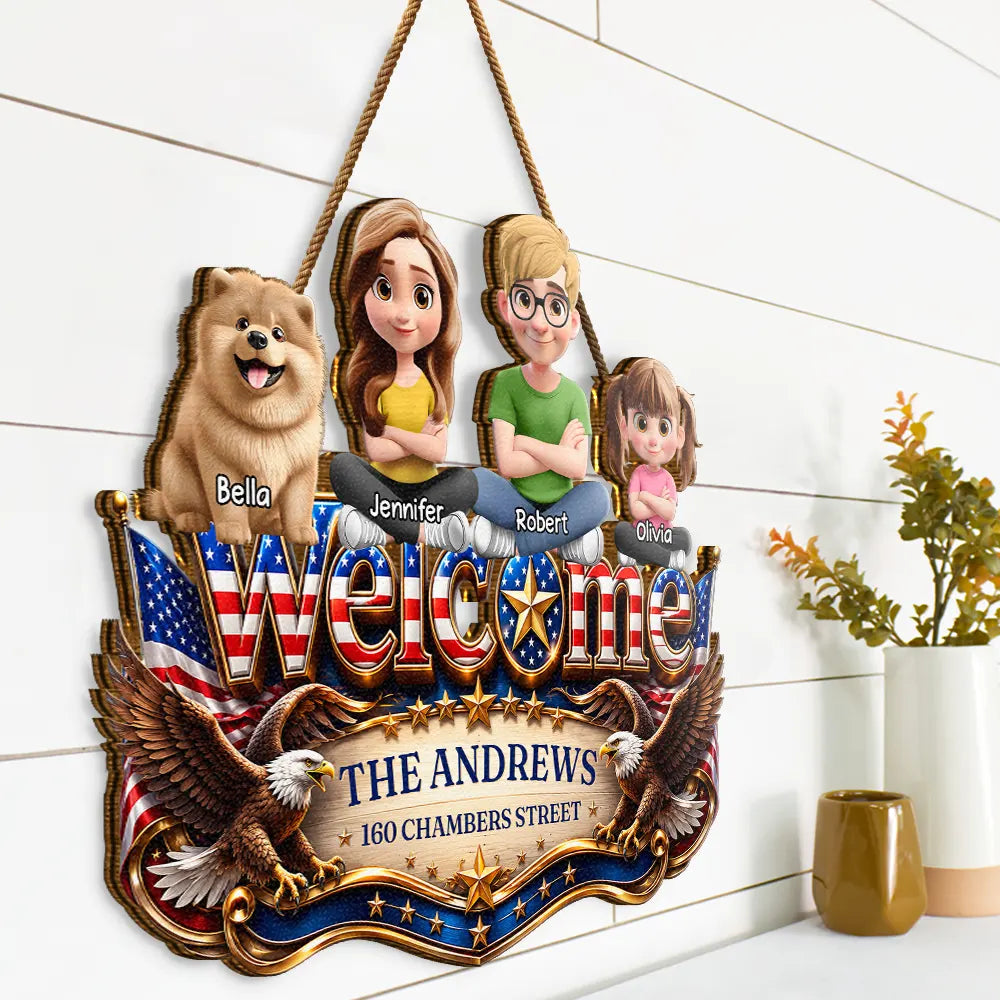 3D Effect Family Welcome Home Sweet Home - Personalized Custom Shaped Wood Sign