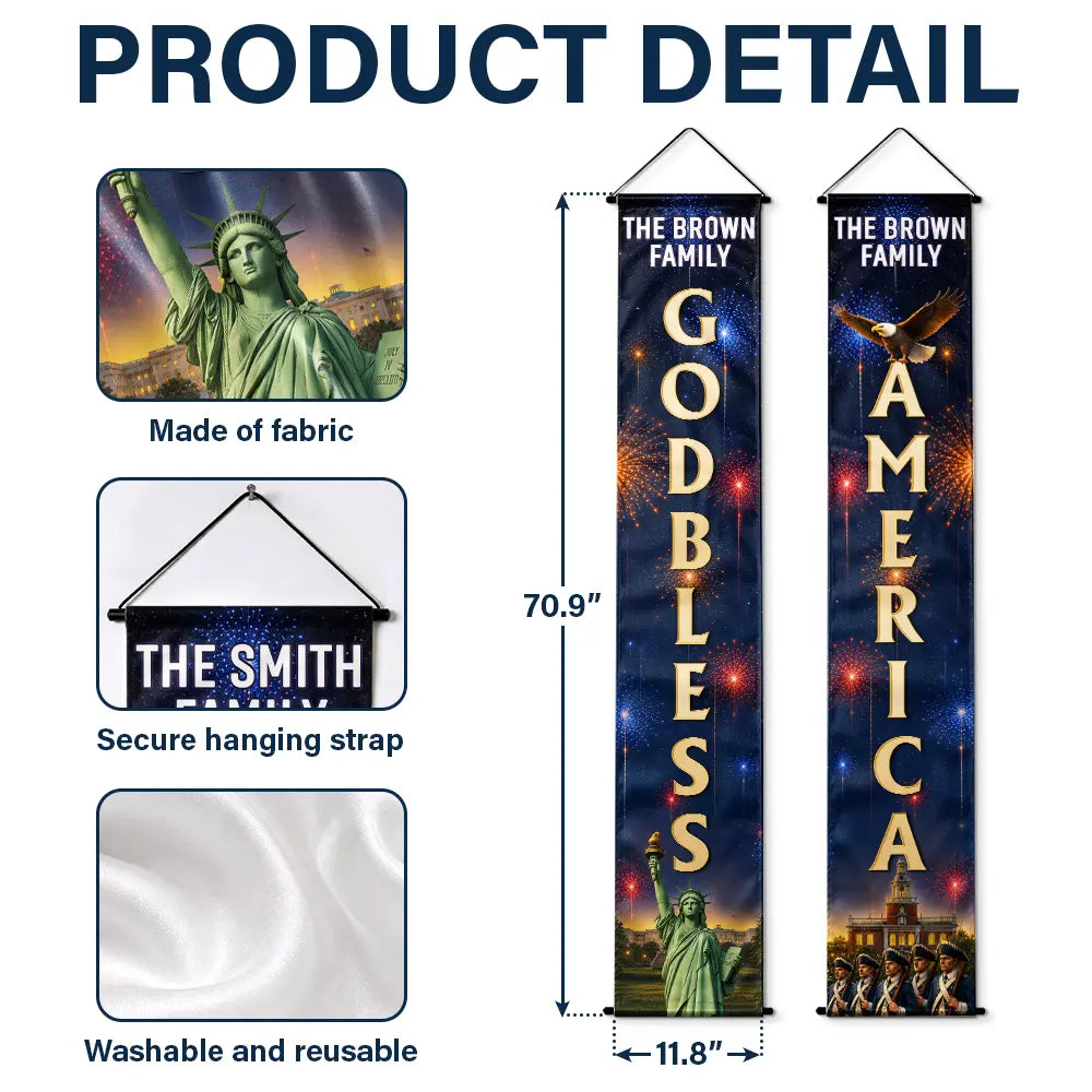 3D Effect God Bless America - Personalized Porch Banners