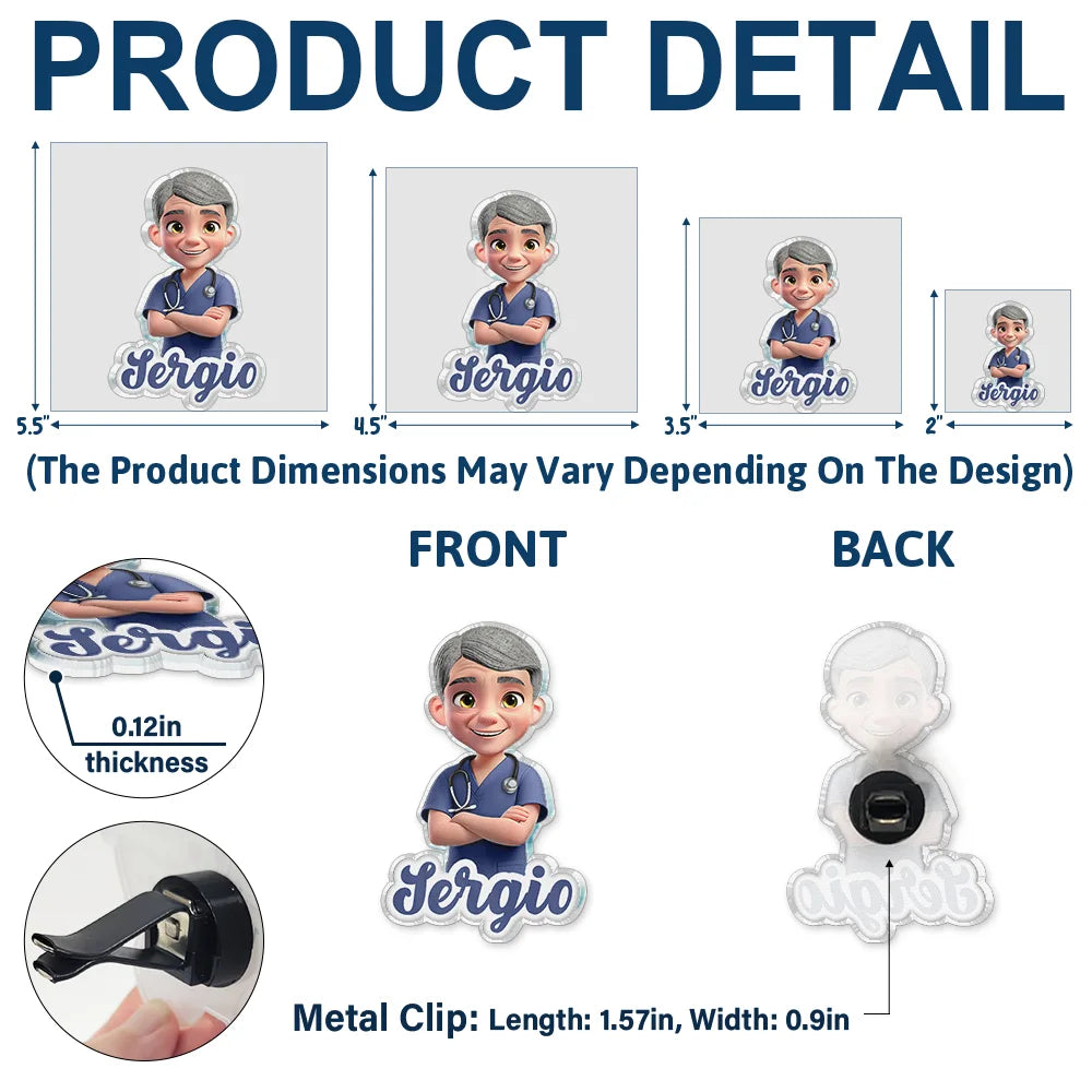 3D Effect Nurse Name - Personalized Acrylic Car Vent Clip