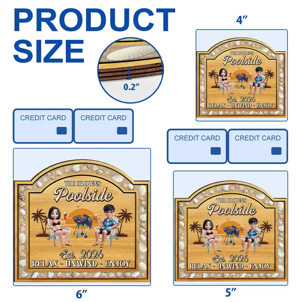 3D Effect Sea Shells Frame Poolside Paradise - Personalized Custom Shaped Wood Sign