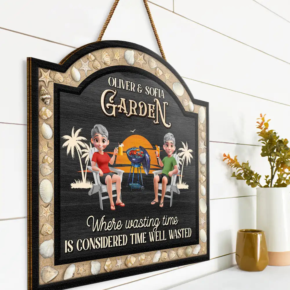 3D Effect Sea Shells Frame Poolside Paradise - Personalized Custom Shaped Wood Sign
