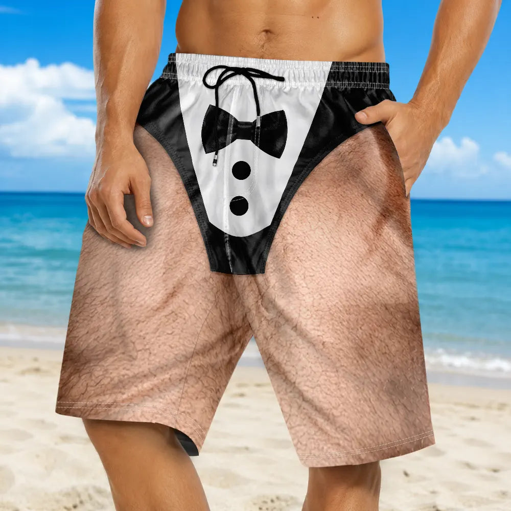 3D Funny Body Swim Trunks Man Groomsmen - Personalized Unisex Beach Shorts