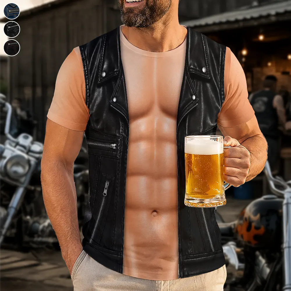 3D Muscle Leather Vest - Personalized Full Print T Shirt