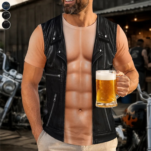 3D Muscle Leather Vest - Personalized Full Print T Shirt