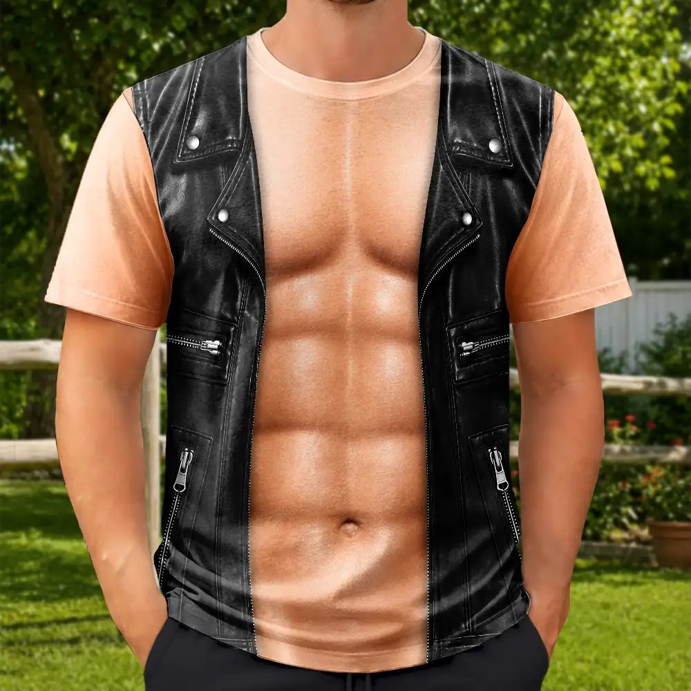 3D Muscle Leather Vest - Personalized Full Print T Shirt