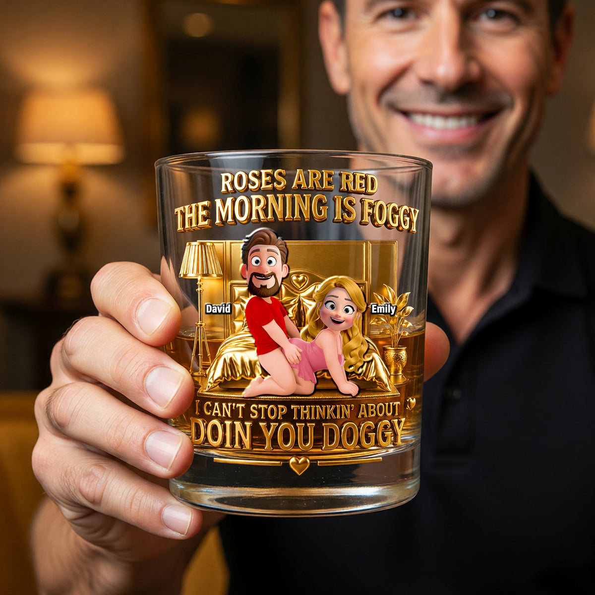 Cheeky Couple Round Glass - Personalized Gifts For Couple 03NAQN020626