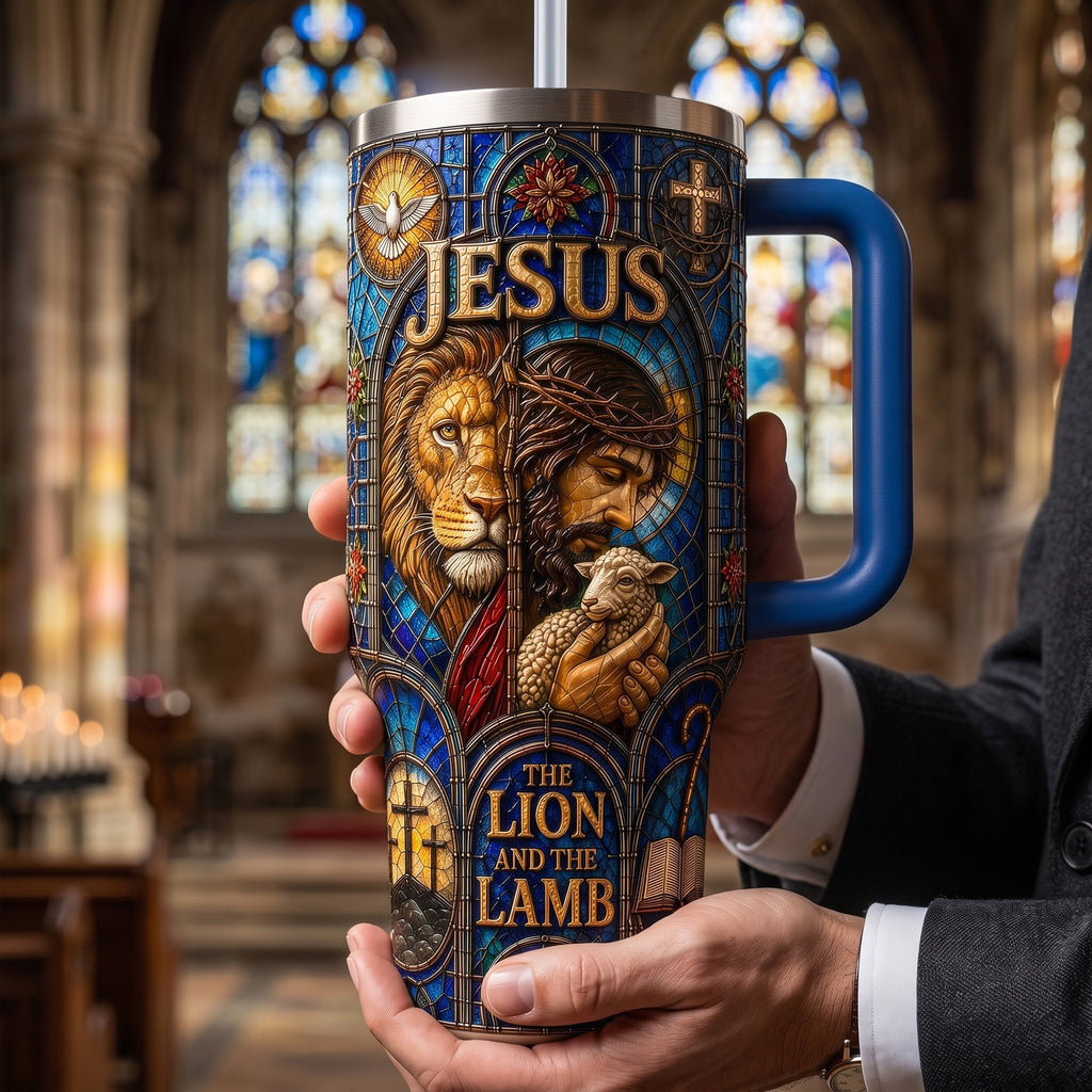 Jesus The Lion And The Lamp 40oz Tumbler With Handle - Personalized Gifts For Christians 03palu290626