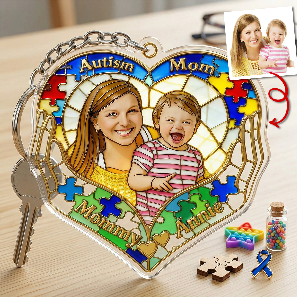 Custom Photo Loving Autism Mom Keychain, Personalized Gifts For Autism Mom 02QHTN010426