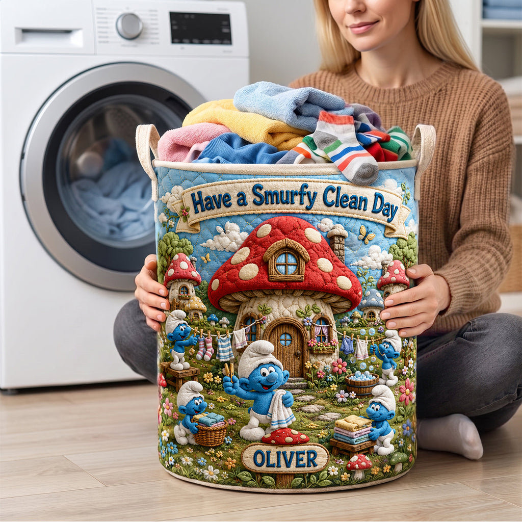 Blue Forest Friends Quilted Laundry Basket - Personalized Gifts 05hadh090726