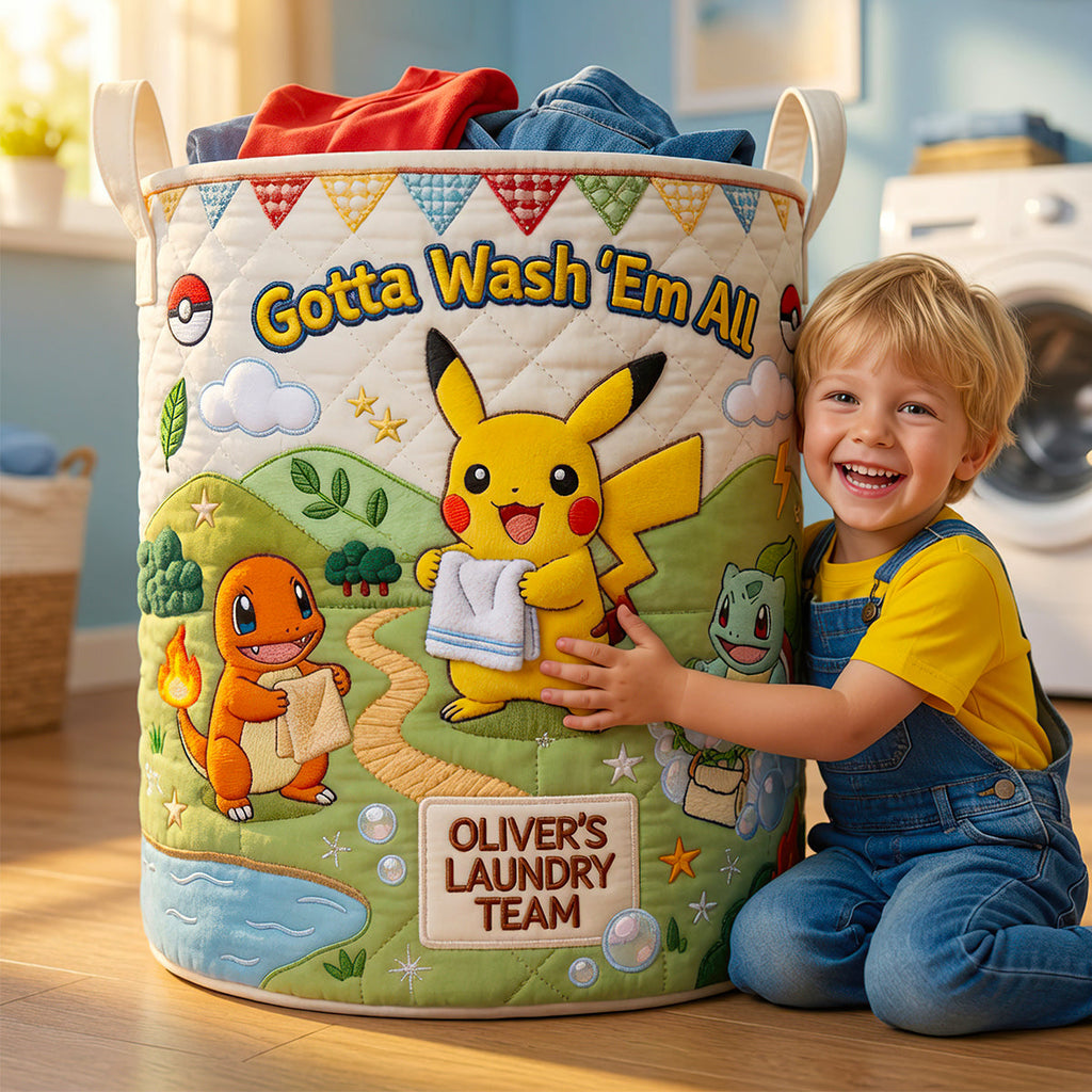 Lovely Characters Doing Laundry Quilted Laundry Basket - Personalized Gifts 02hadt020726