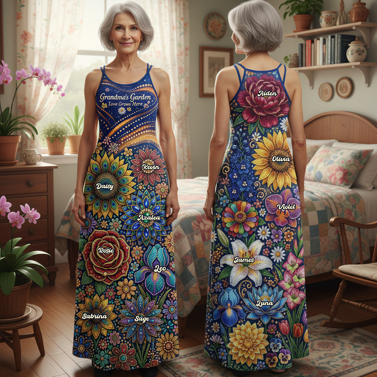 Grandma Garden Suspender Maxi Dress - Personalized Gifts For Grandmas 01huta190326