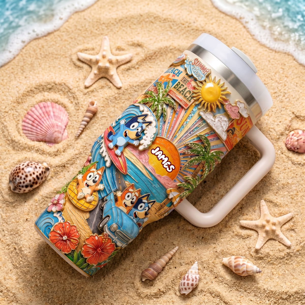 Summer Time 40oz Tumbler With Handle - Personalized Gifts 04PALU290626