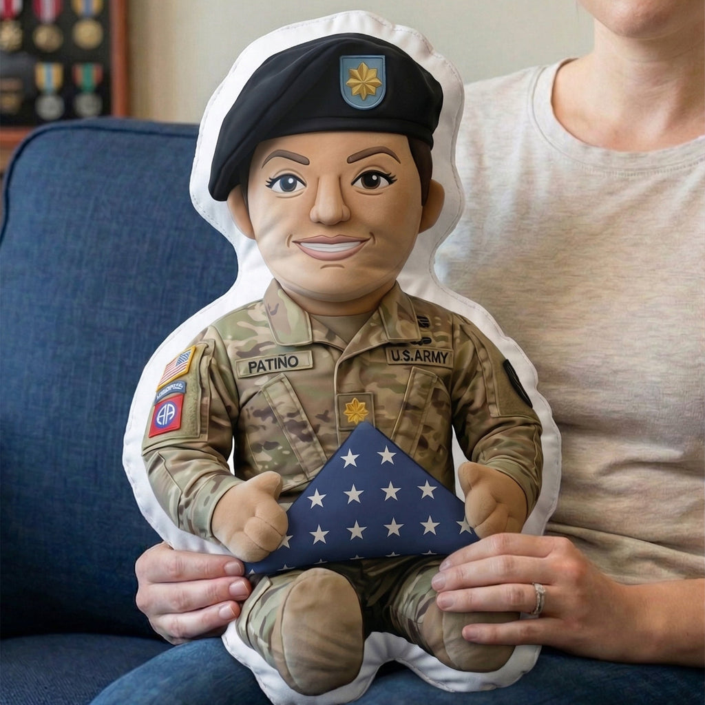Custom Photo Military Memorial Folded Flag Pillow, Personalized Keepsake To Remember A Veteran 02qhqn250326