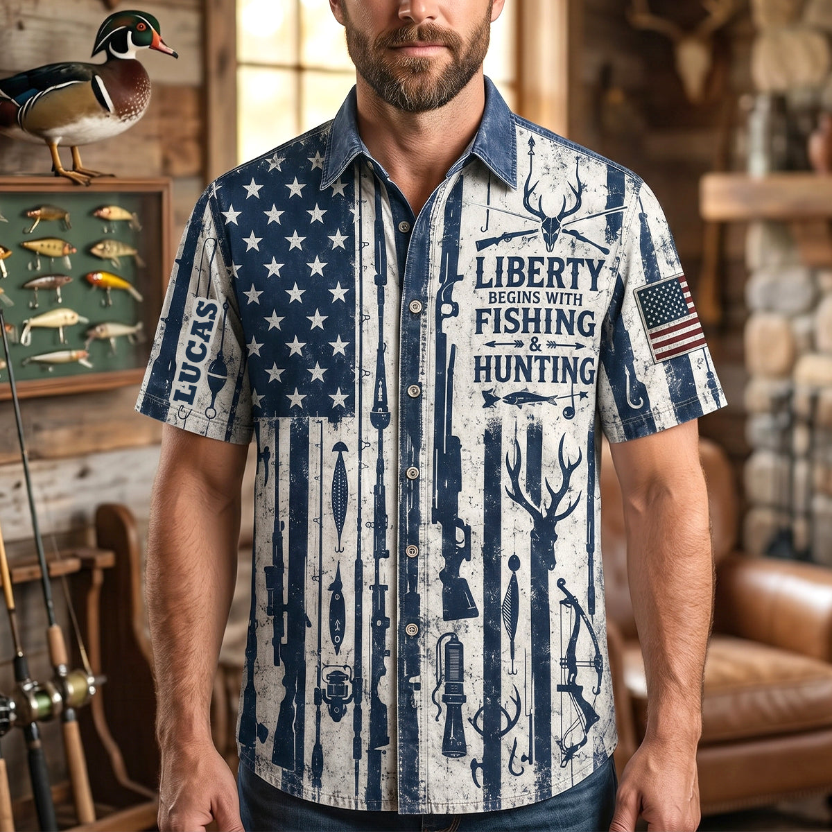 Proud American Heritage Hawaiian Dad Shirt, Personalized Gifts For Fishing & Hunting Lovers 03qhtn270526