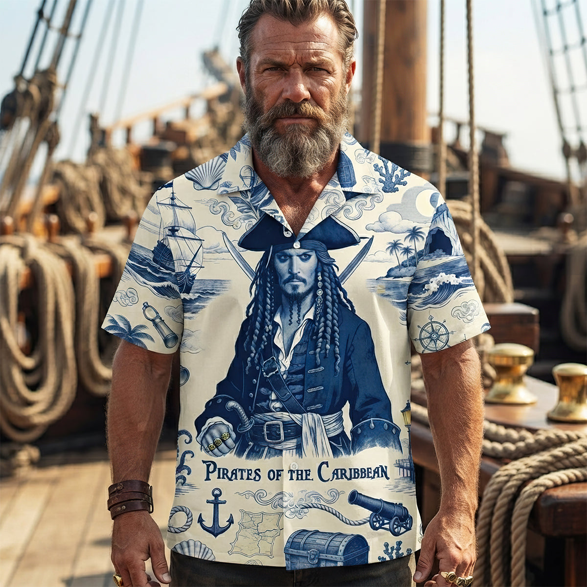 Ocean Voyager Toile De Jouy Hawaiian Shirt - Personalized Gifts 04pgdt160726