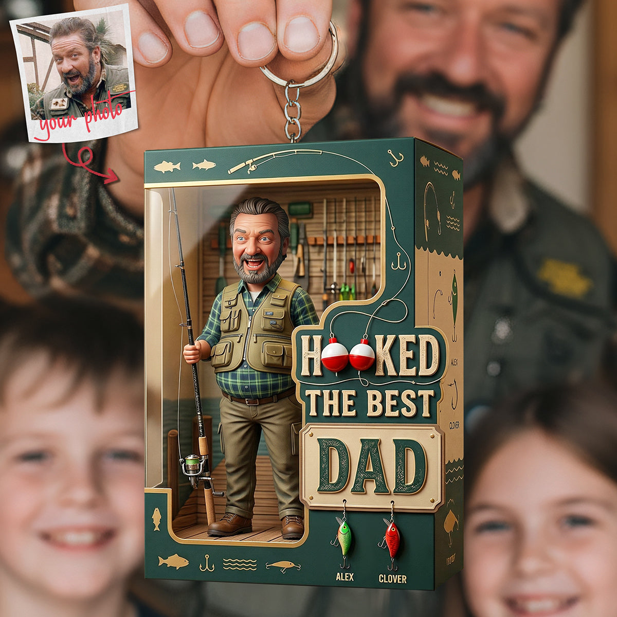 Hooked On Fishing Dad Keychain - Personalized Custom Photo Gifts For Dad 02PATA260326