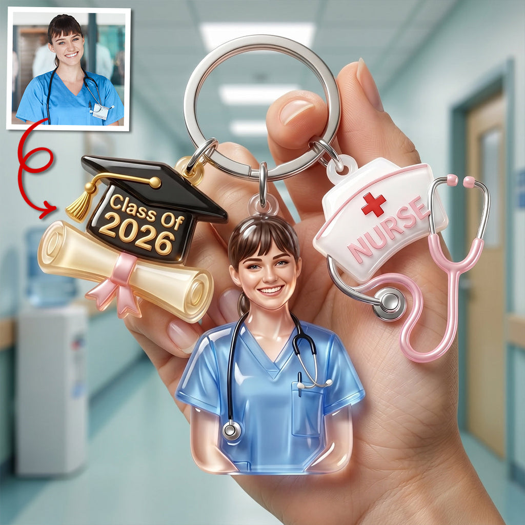 Proud Nurse Graduate Tag Keychain - Personalized Custom Photo Gift For Nurses 01NATN090526