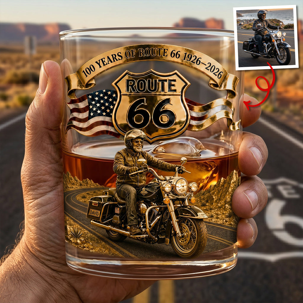 100 Years Of Route 66 Custom Photo Round Glass - Personalized Gifts For Biker 04natn080626