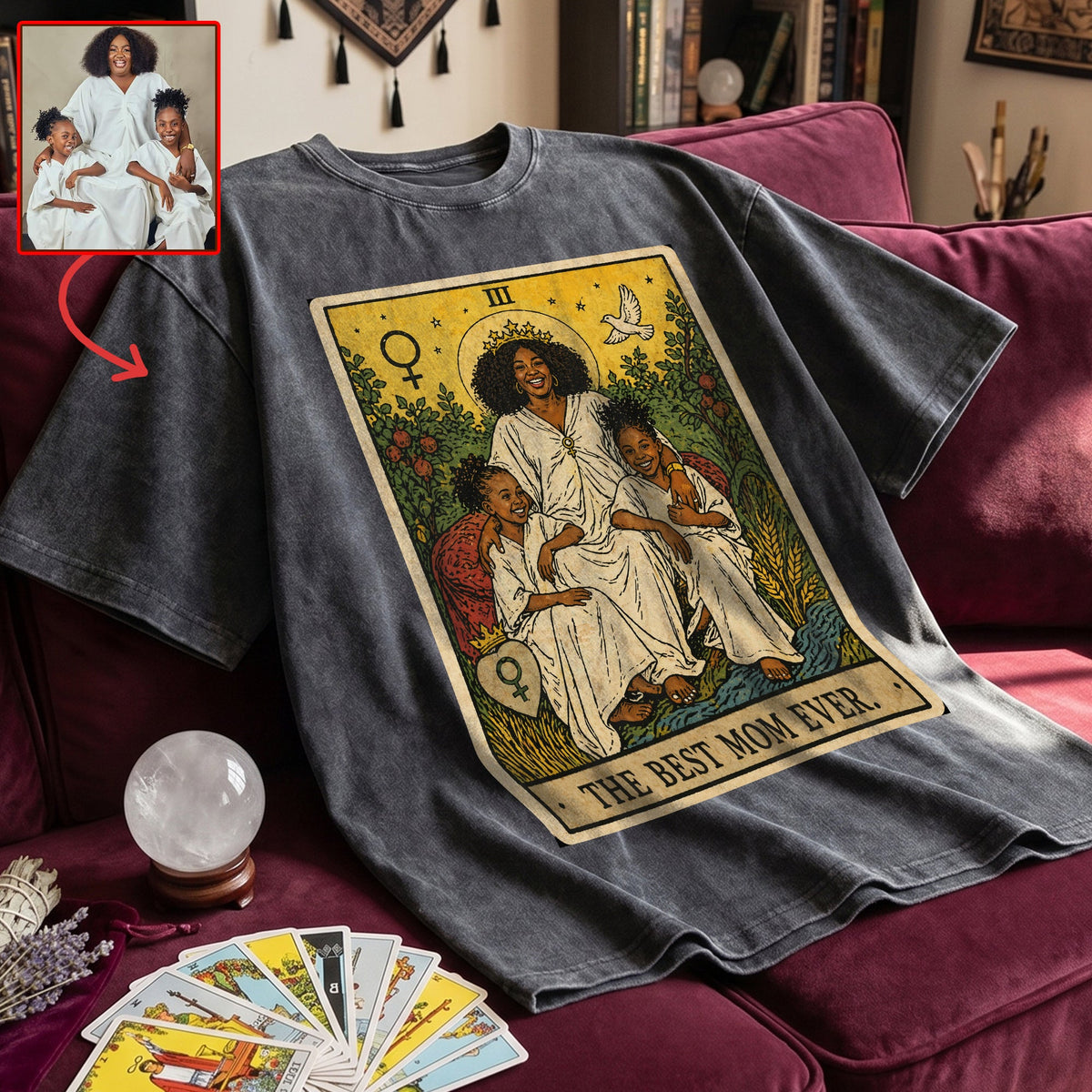 Best Mom Tarot Card Washed T-shirt - Custom Photo Gifts For Moms 02qhqn240426