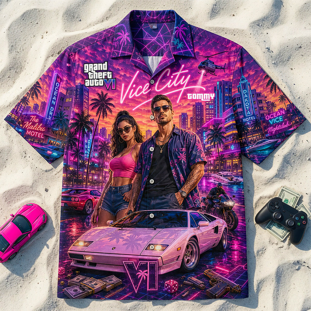 Neon Beach City Hawaiian Shirt - Personalized Gifts 02nadt010726