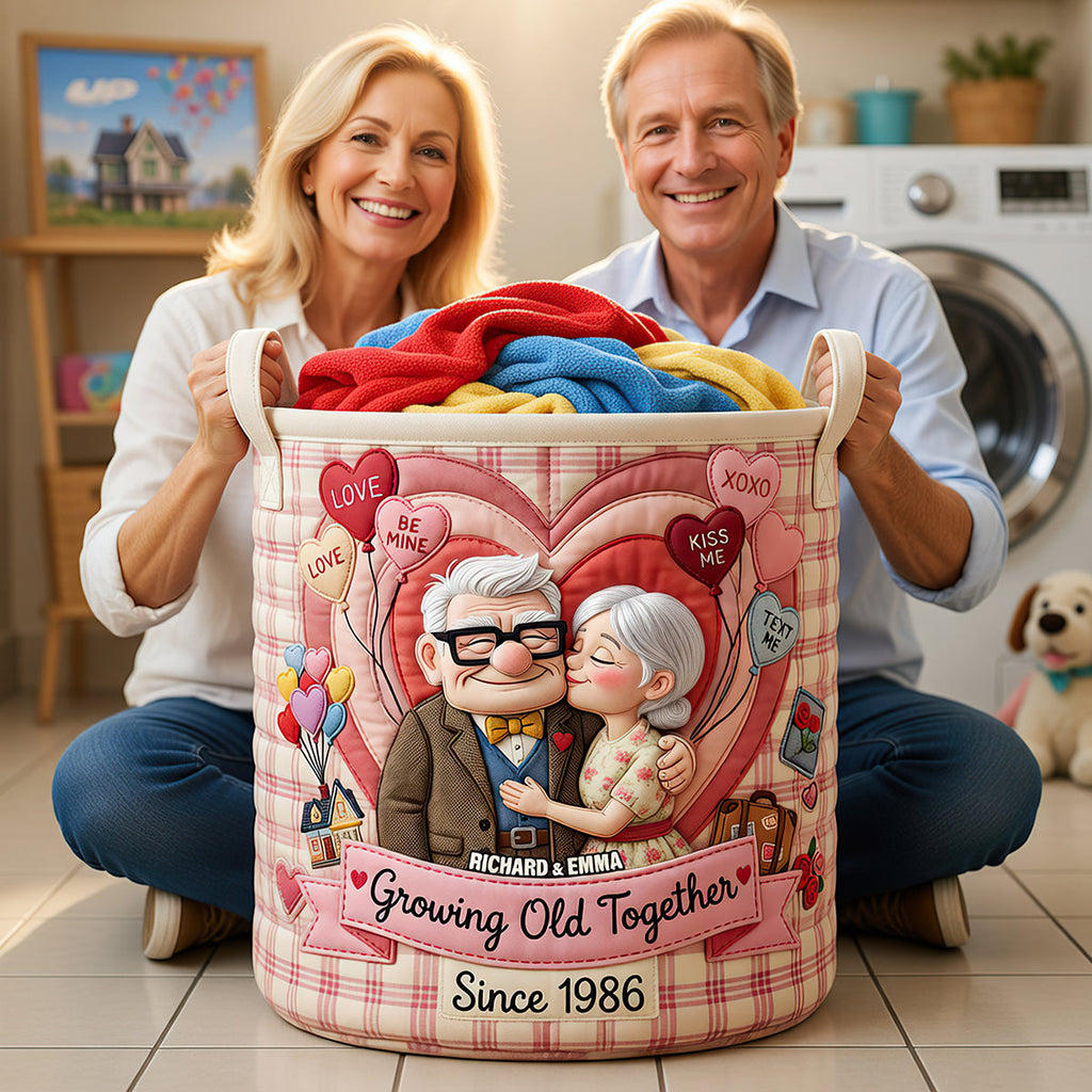 Growing Old Together Quilted Laundry Basket - Personalized Gifts For Couple 02padt270626