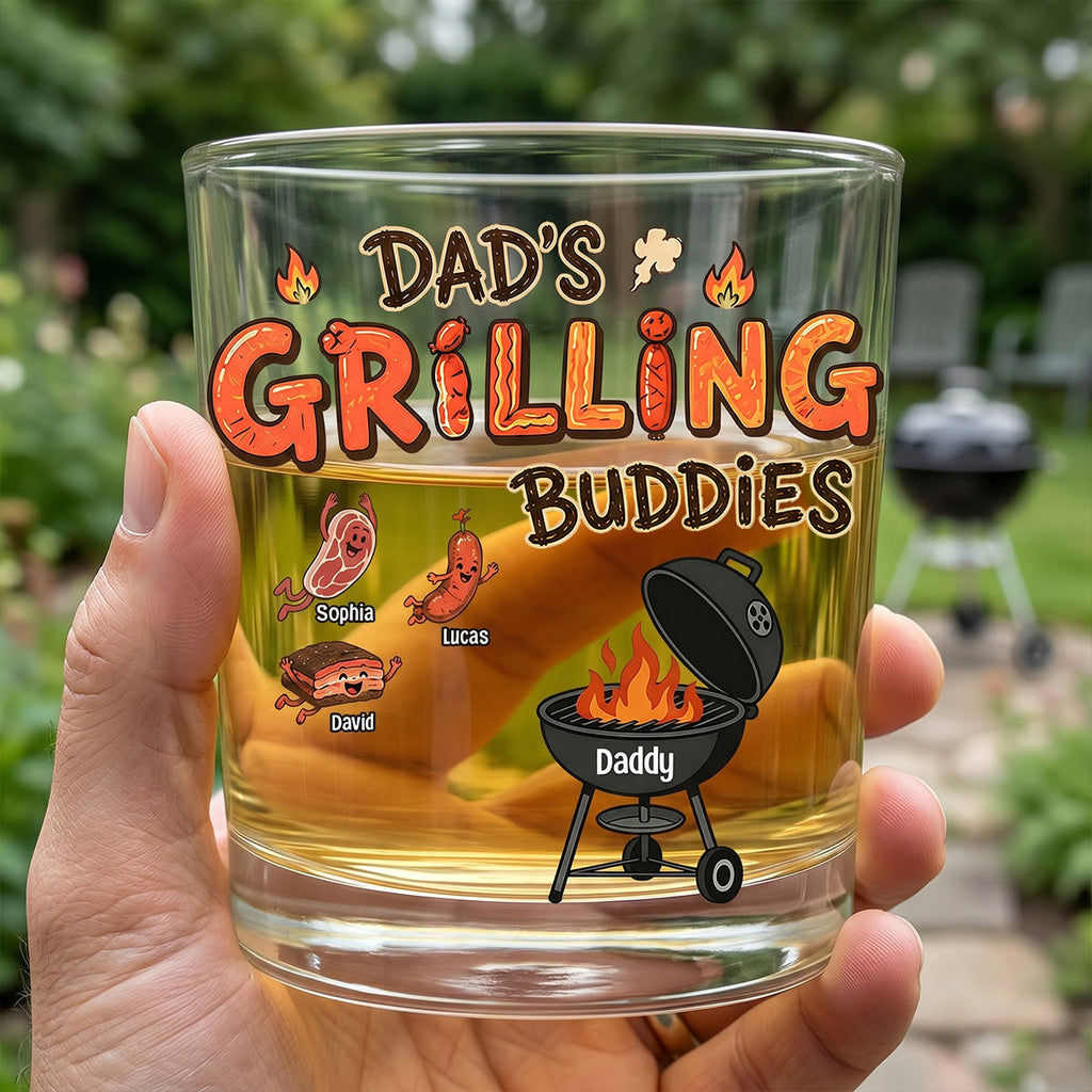 Grilling Buddy Dad And Kids 11oz Round Glass - Personalized Gifts For Father's Day Glass 02QHTN020626