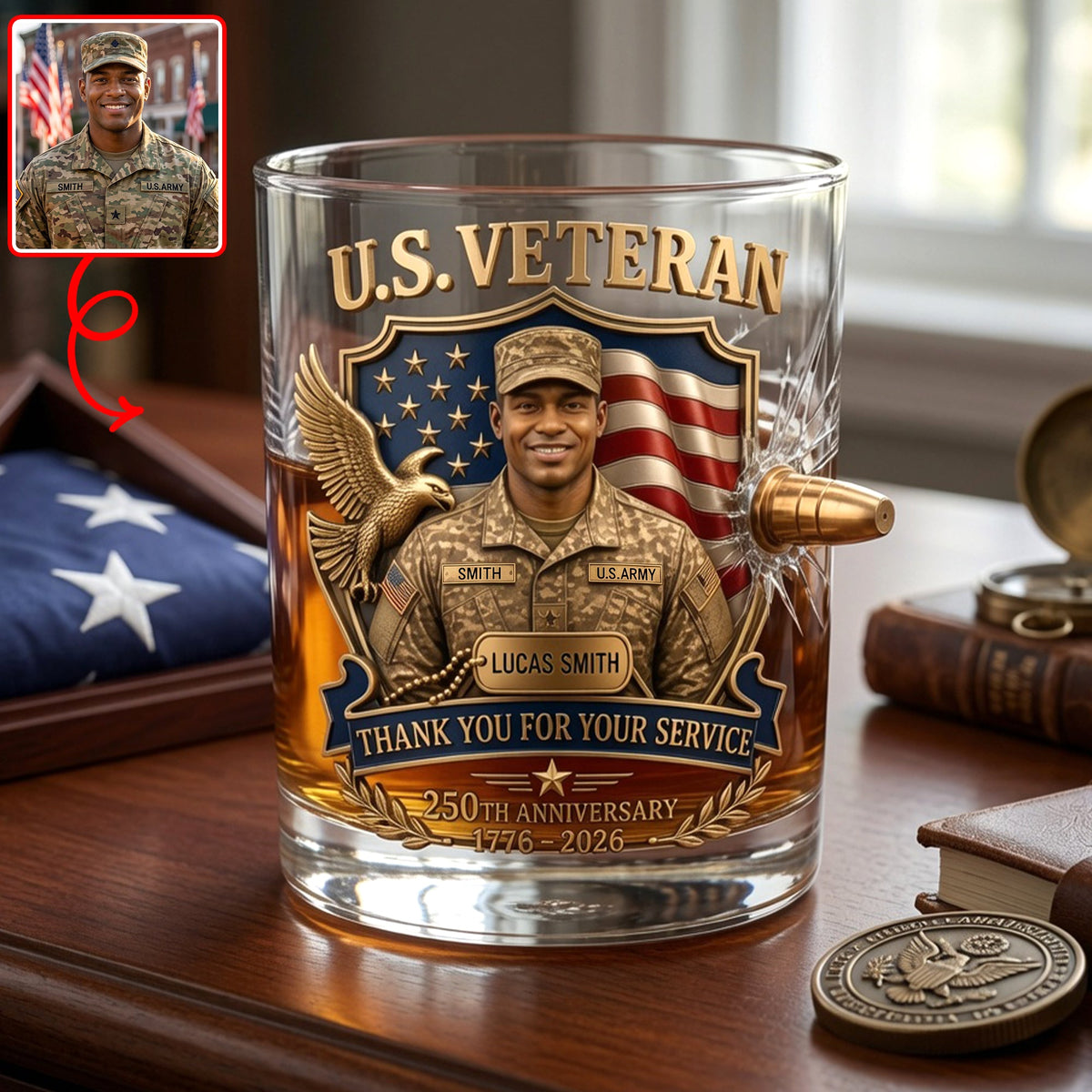 Honor Veteran Bullet Glass - Custom Photo Gifts For Veterans 01tyqn240626