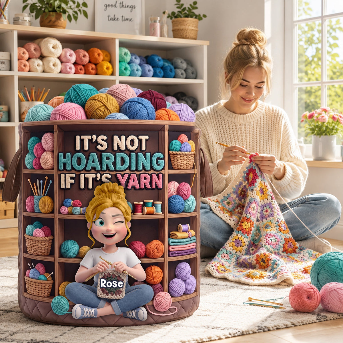 Crochet Girl Quilted Laundry Basket - Personalized Gifts For Crochet Lovers 04nalu090726
