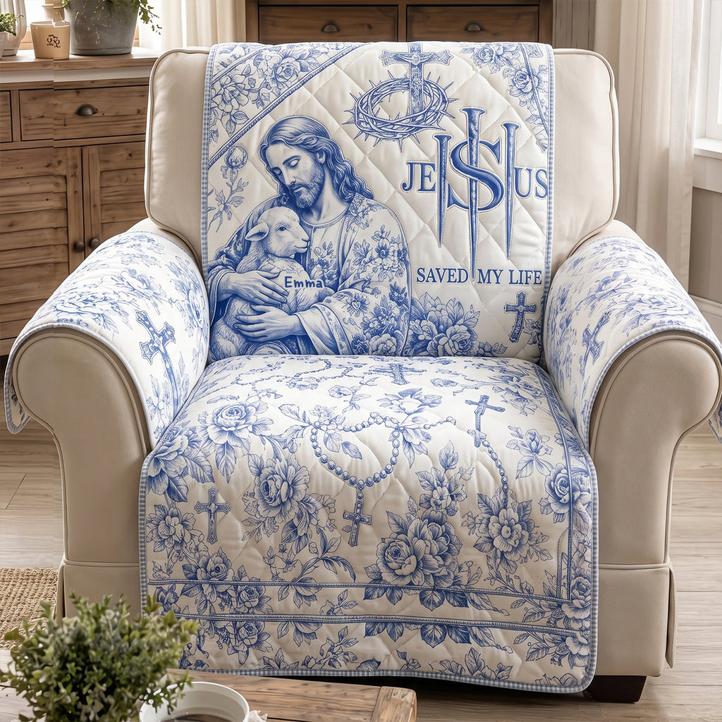 Jesus Christ Savior Toile De Jouy Quited Sofa Cover, Personalized Gifts For Christians 01qhdt290626