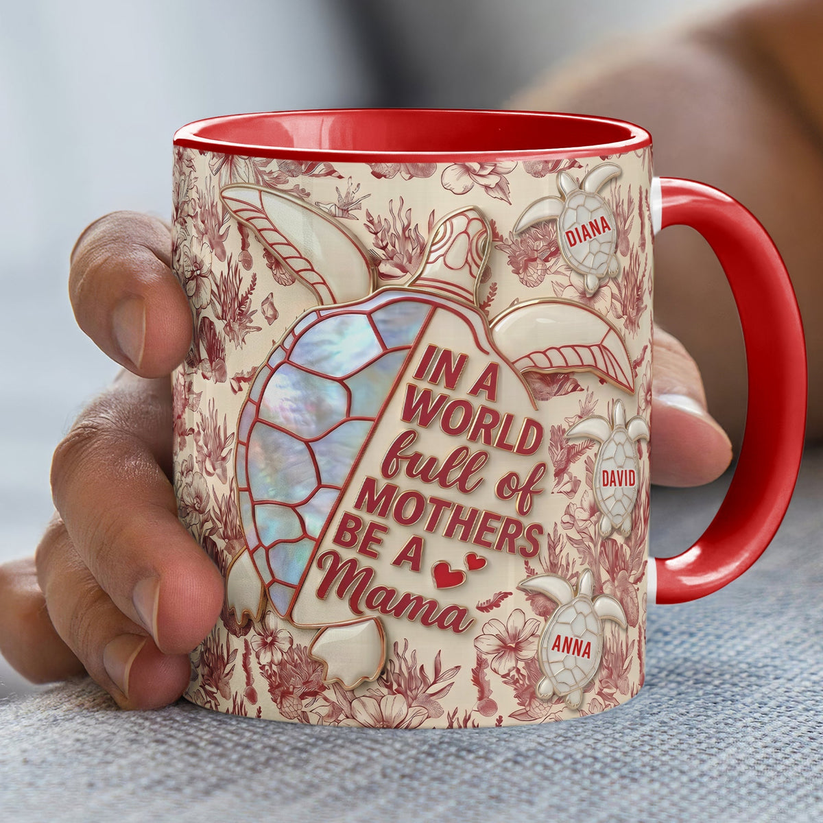 Mama Turtle & Her Babies Accent Mug - Personalized Gifts For Moms 03PAQN150426