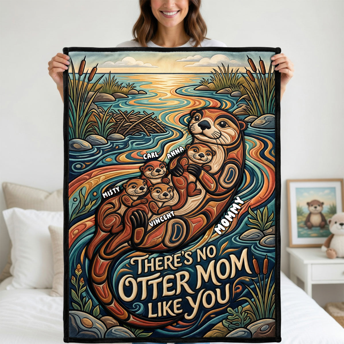 Sweet Otter Mom Blanket - Personalized Gifts For Moms 02PADH110426