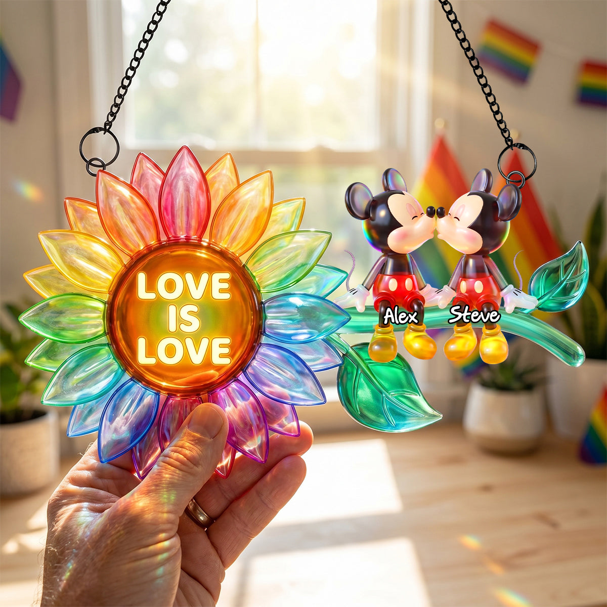 Love Is Love Suncatcher Ornament - Personalized Gifts For Couple 02NADH100626