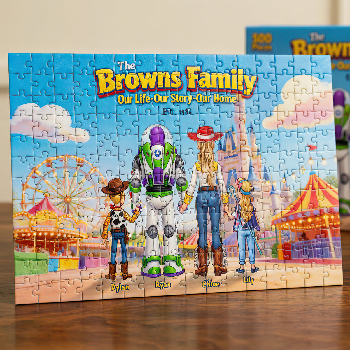 Family In Amusement Park Jigsaw Puzzle - Personalized Gifts For Family 01hudt250626