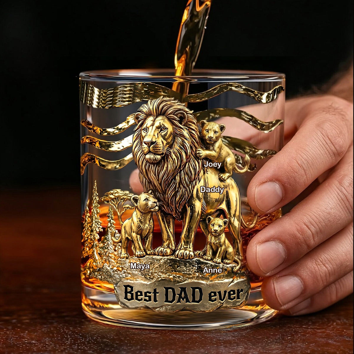 Lion Dad And Kids - Best Dad Ever Drinking Glass - Personalized Gifts For Dads 05tglu010526