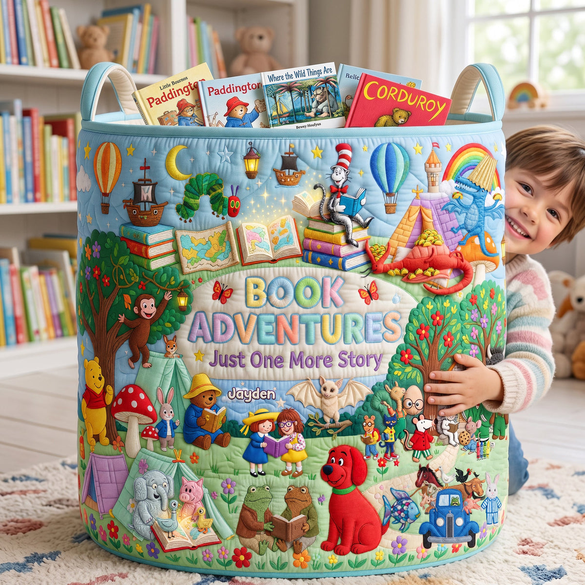 Kid Book Storage Quilted Basket - Personalized Gifts For Kids 03qhlu160726