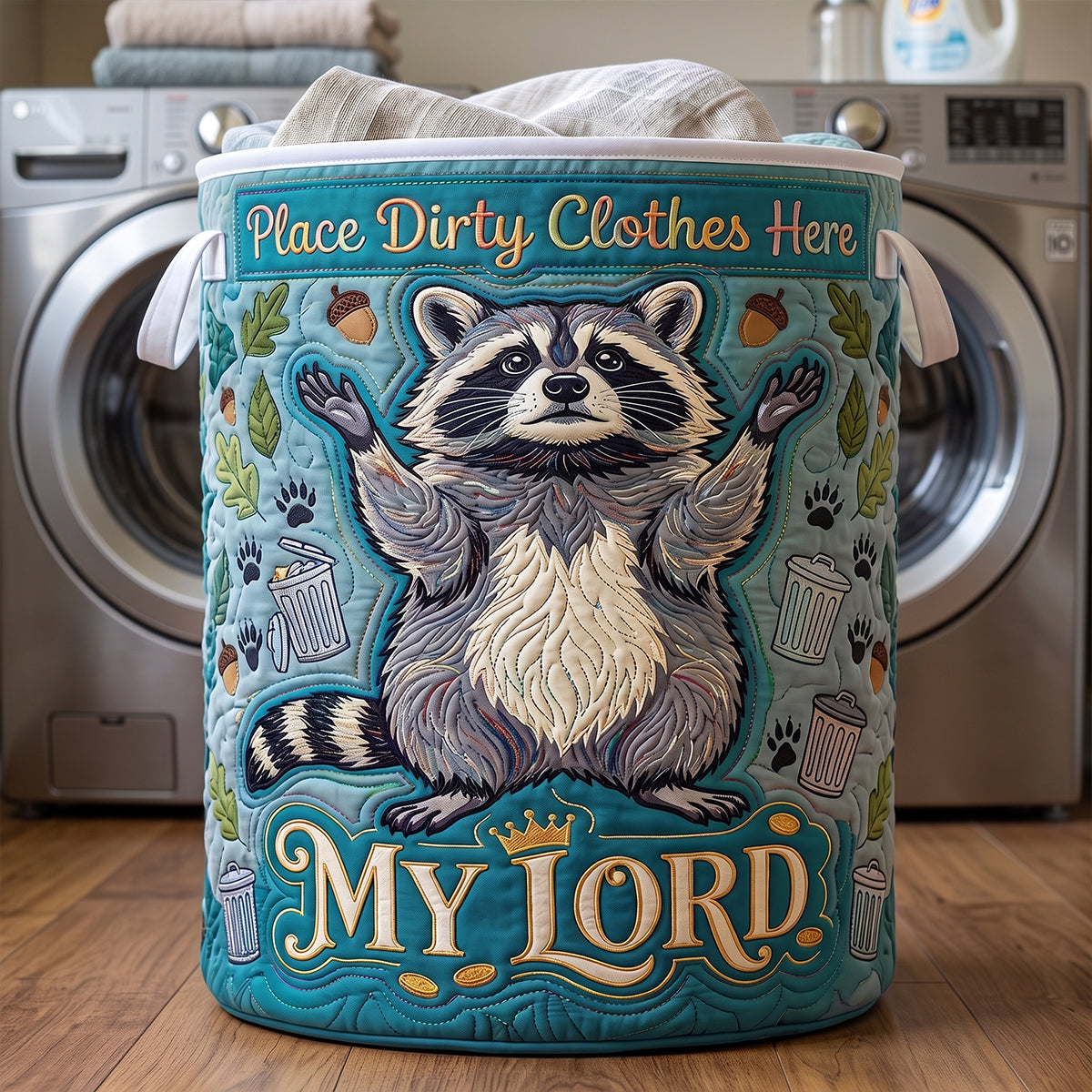 Adorable Raccoon Quilted Laundry Basket Personalized Gifts 03HUTN100726