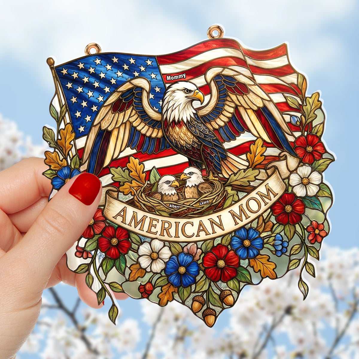 American Eagle Mom Suncatcher Ornament - Personalized Gifts For Mother 01paqn020326