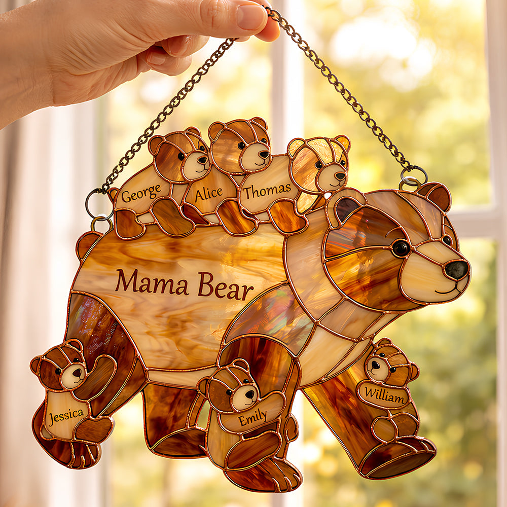 Mama Bear Suncatcher  - Personalized Gifts For Mother's Day Suncatcher Ornament 03HUDT090426