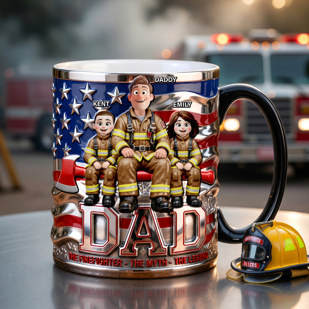 Proud American Firefighter Dad Magic Mug, Personalized Gifts For Firefighter Dads 01QHQN230526