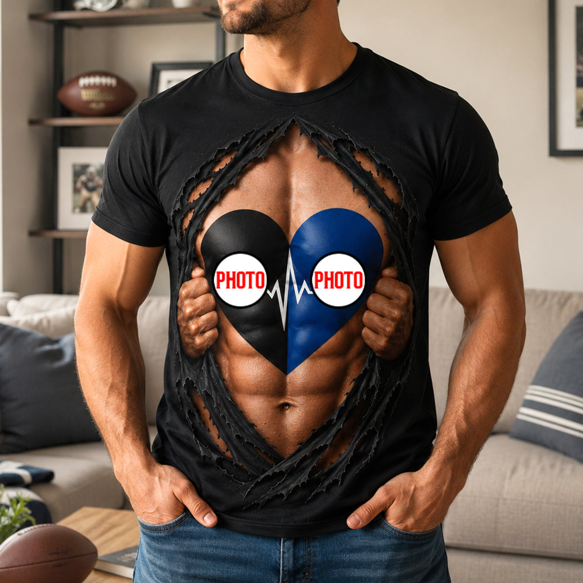 Funny Ultimate House Divided Rivalry Ripped Muscle Heart 3D Shirt - Personalized Gifts For Sport Lovers 04ohdh150726