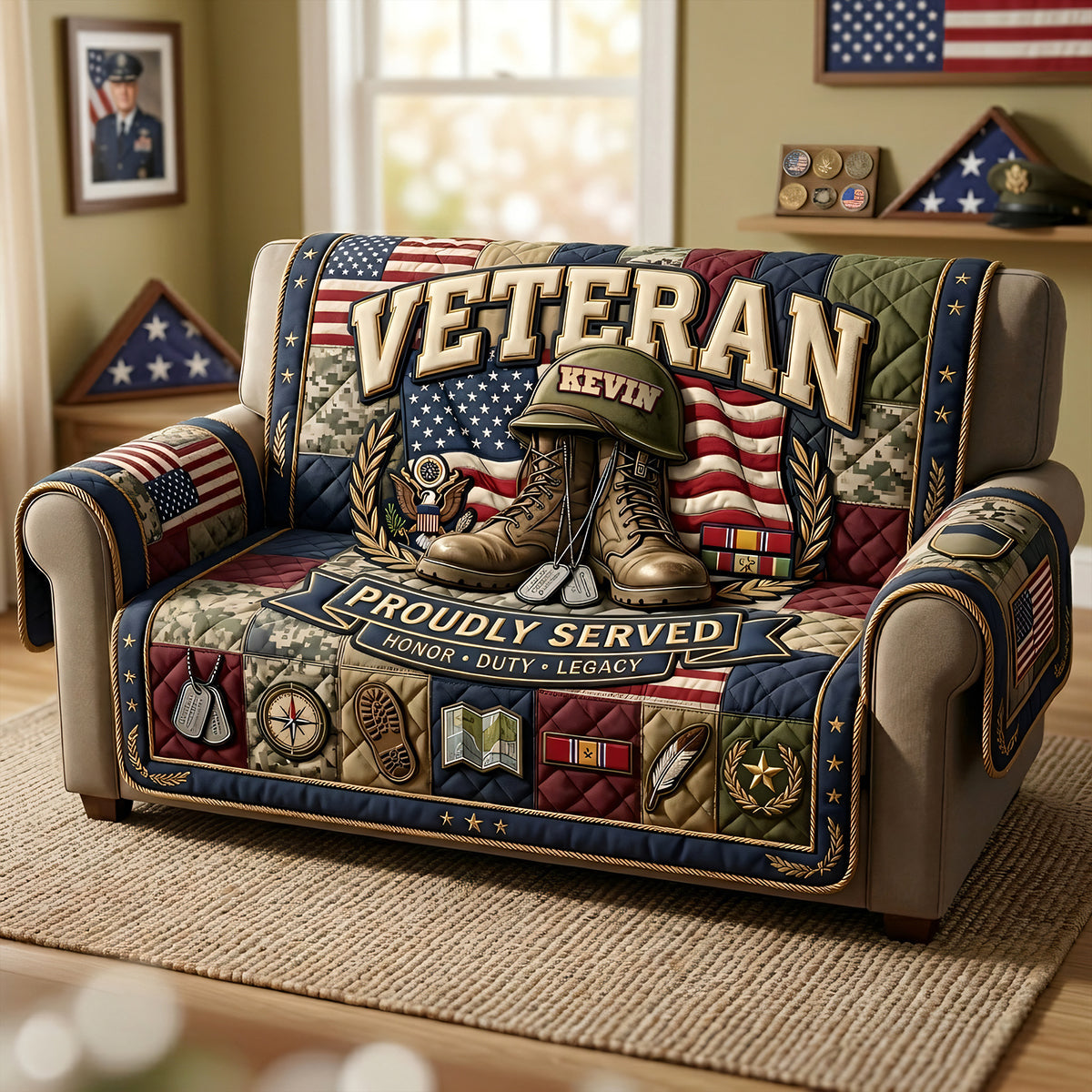 Proud Veteran Quilted Sofa Cover - Personalized Gifts For Veterans 03TYTA200626