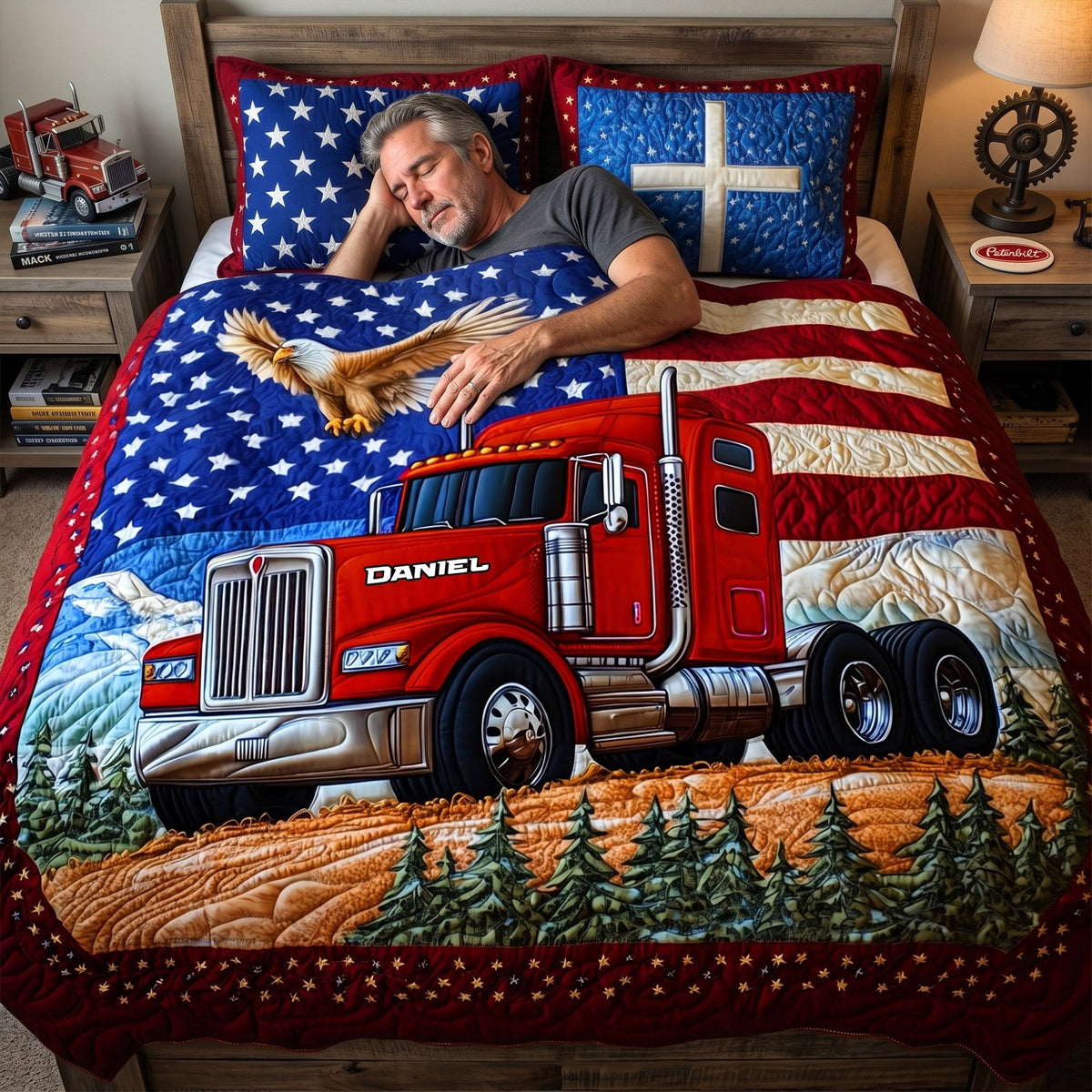 Patriotic Semi Truck Quilt Set – Personalized Gifts For Road Warriors 05TGLU120626