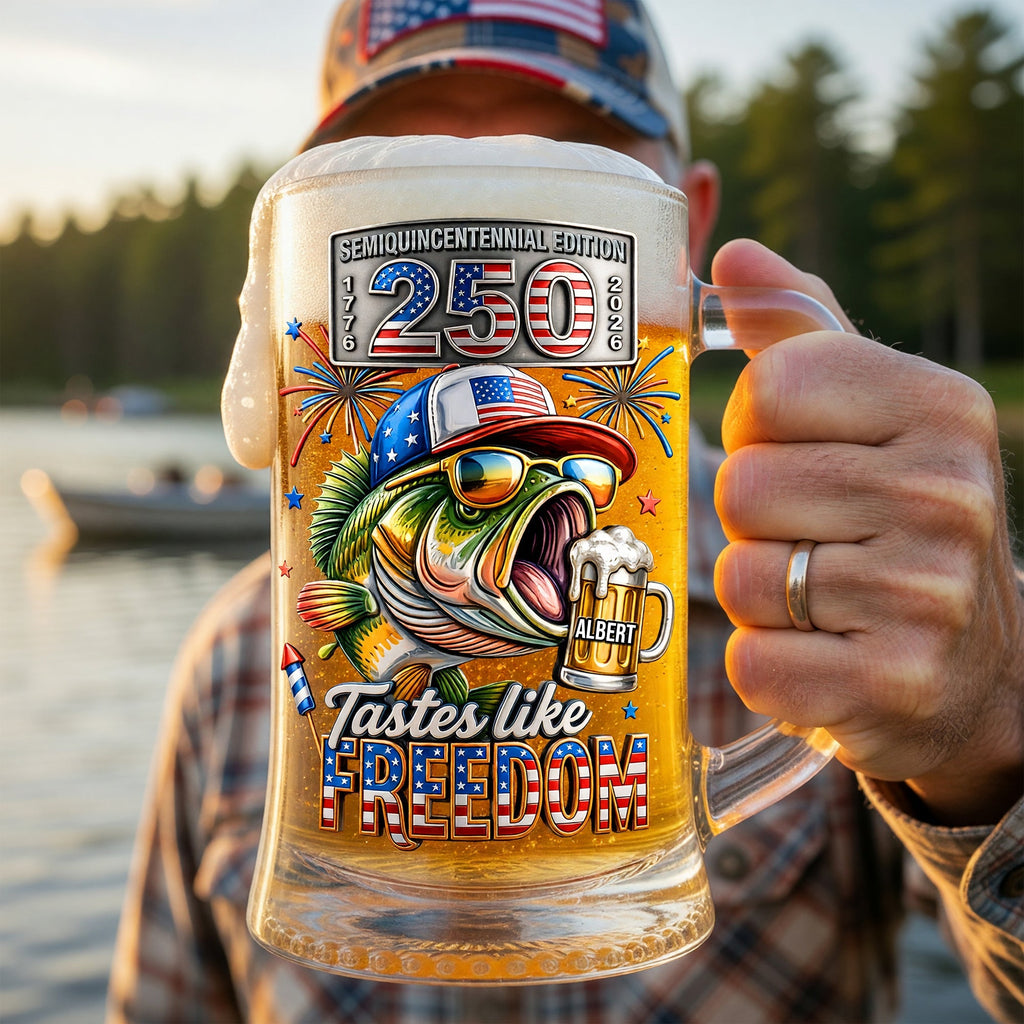 Badass Fish Freedom Party Beer Glass - Personalized Gifts For Fishing Lovers 06QHQN050626