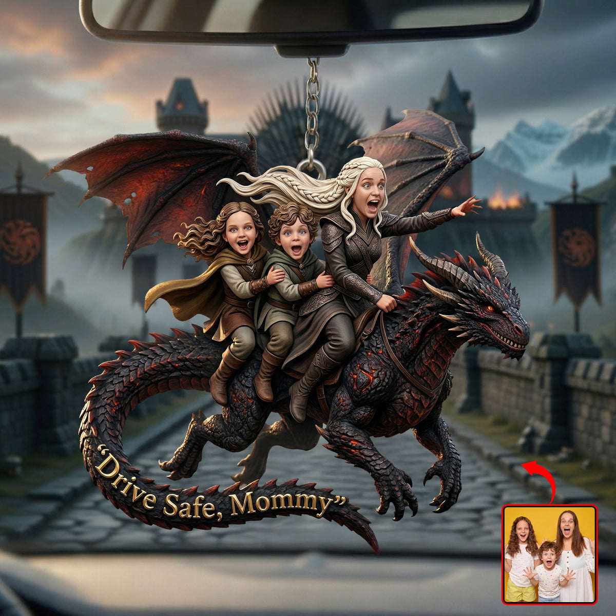 Dragon Rider Family Car Ornament - Custom Photo Gifts For Mother's Day 04qhqn080426