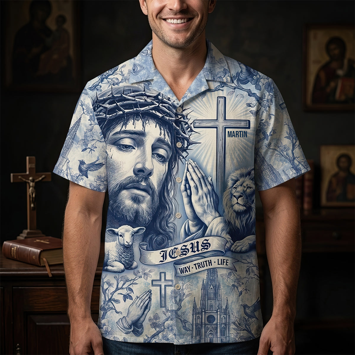 Jesus Toile de Jouy Hawaiian Shirt - Personalized Gifts For Christians 04hudt170626