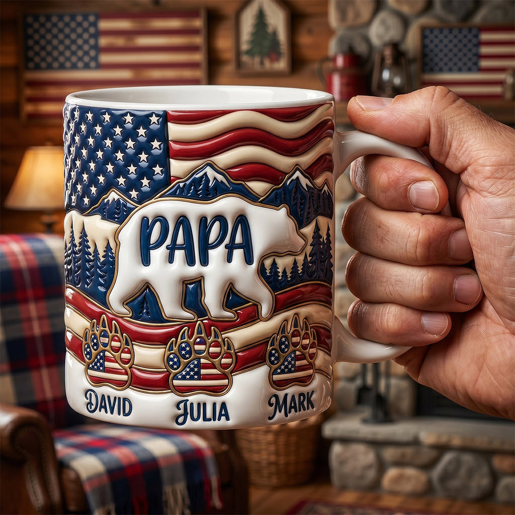 Patriotic Papa Bear Coffee Mug - Personalized Gift For Dads 03PADH150526