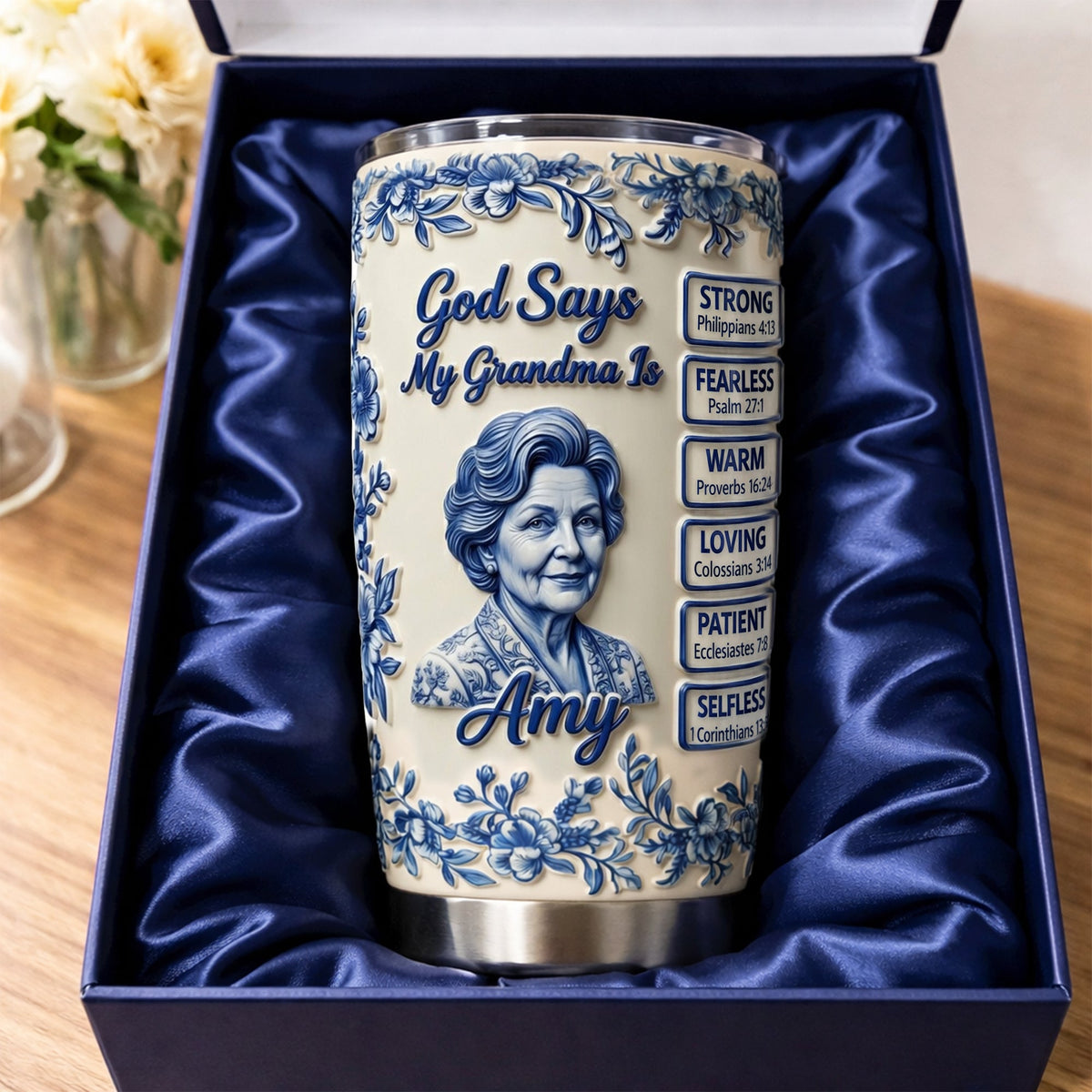 Toile De Jouy Christian Tumbler - Custom Photo Gifts For Mom And Grandma 01tylu030426