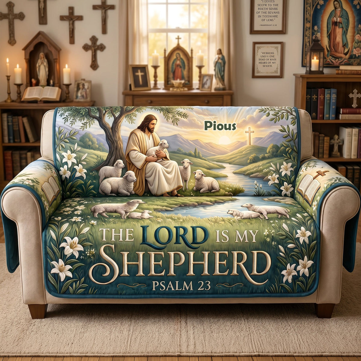 The Lord Is My Shepherd Quilted Sofa Cover - Personalized Gifts For Christians 01tylu230626