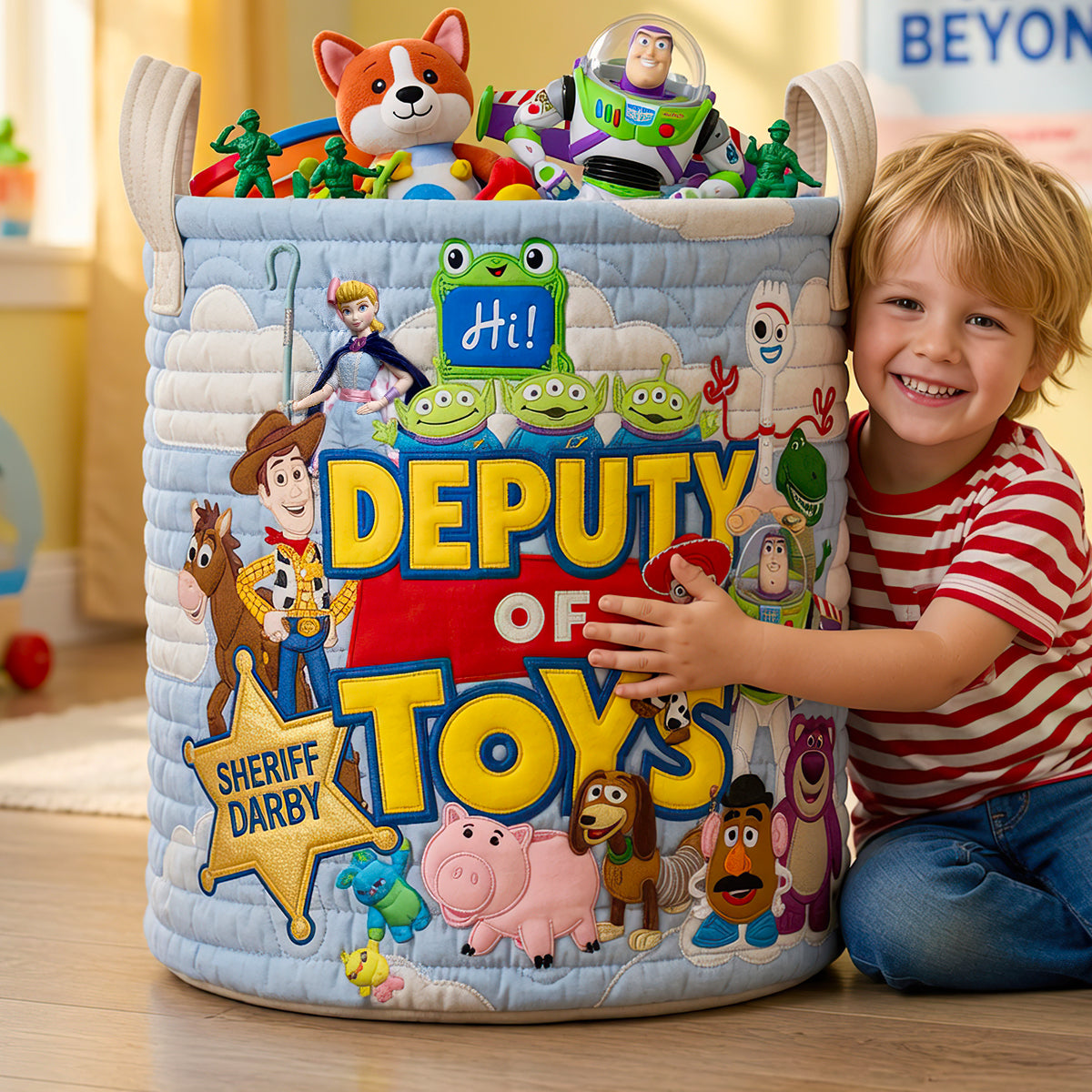 Kid Toy Storage Quilted Laundry Basket, Personalized Gift 01qhdt010726